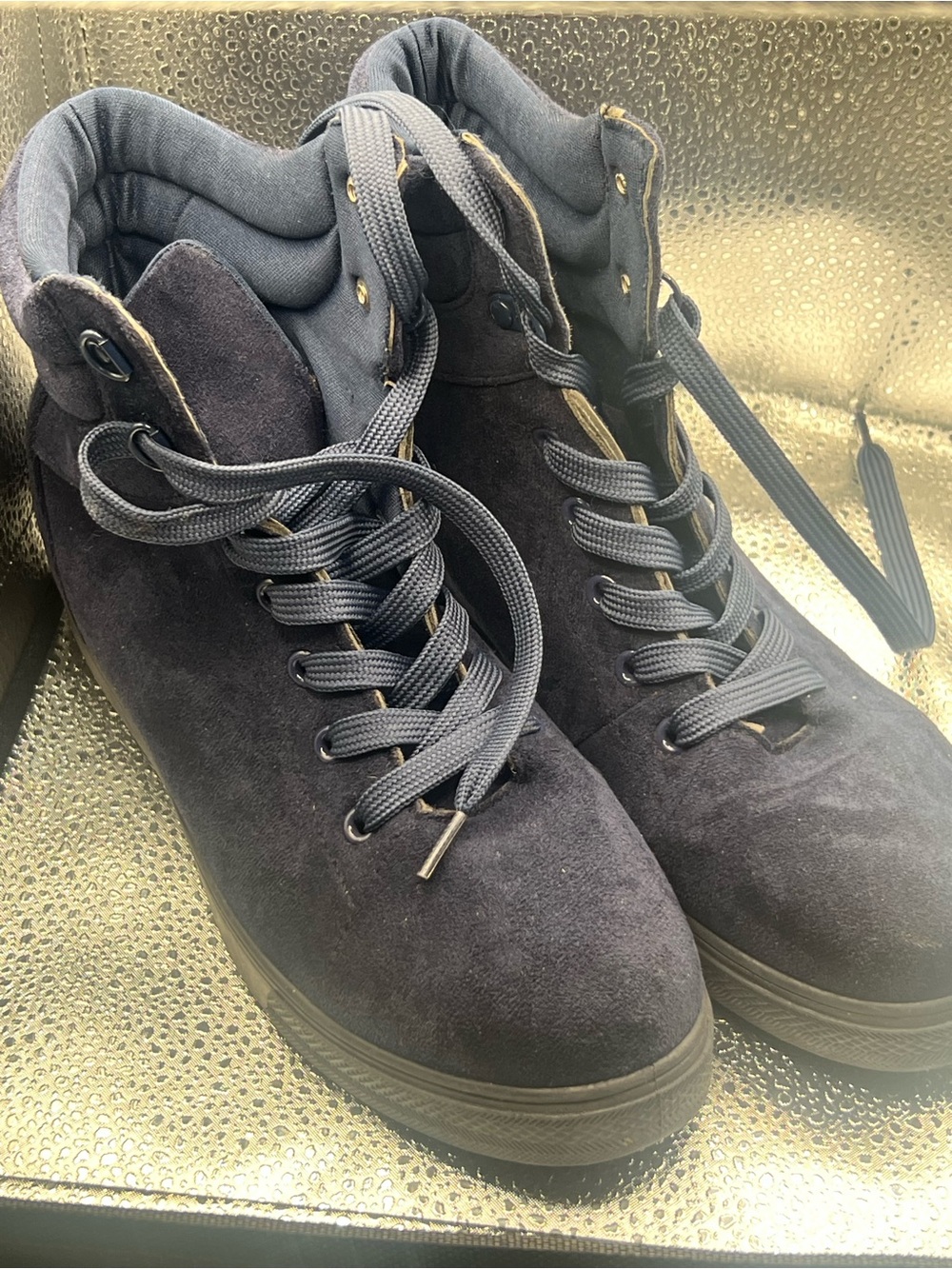 Women  Suede High-Top Sneakers - Navy